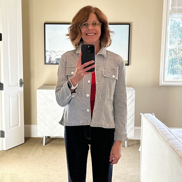 FRAME Engineer Striped Denim Shirt Jacket XS - Picture 10 of 14